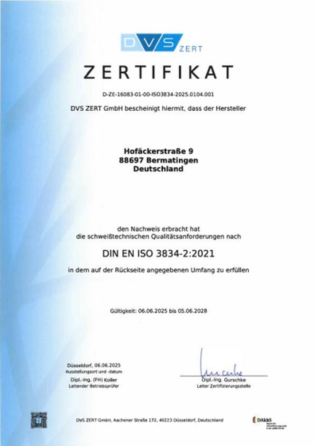 Phoenix Industry Solutions - Blechbearbeitung & Laserschweißen - Zertifikat