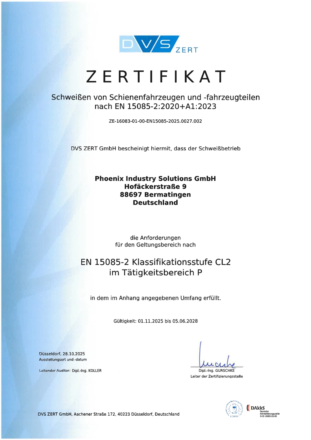 Phoenix Industry Solutions - Blechbearbeitung & Laserschweißen - Zertifikat