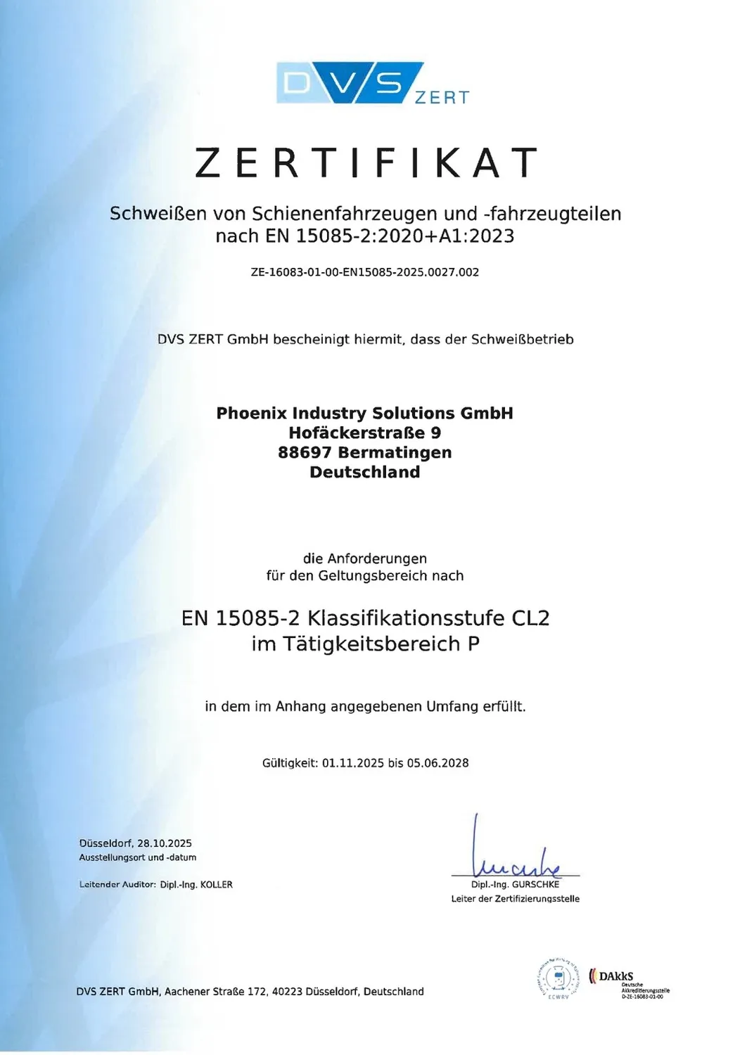 Phoenix Industry Solutions - Blechbearbeitung & Laserschweißen - Zertifikat